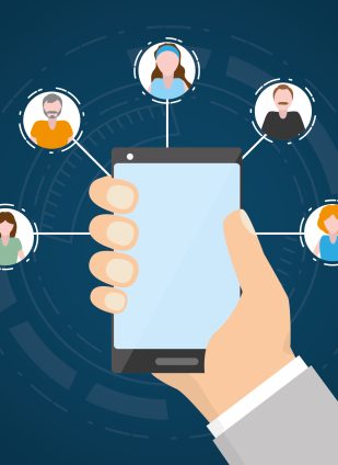 hand with mobile people tech device vector illustration